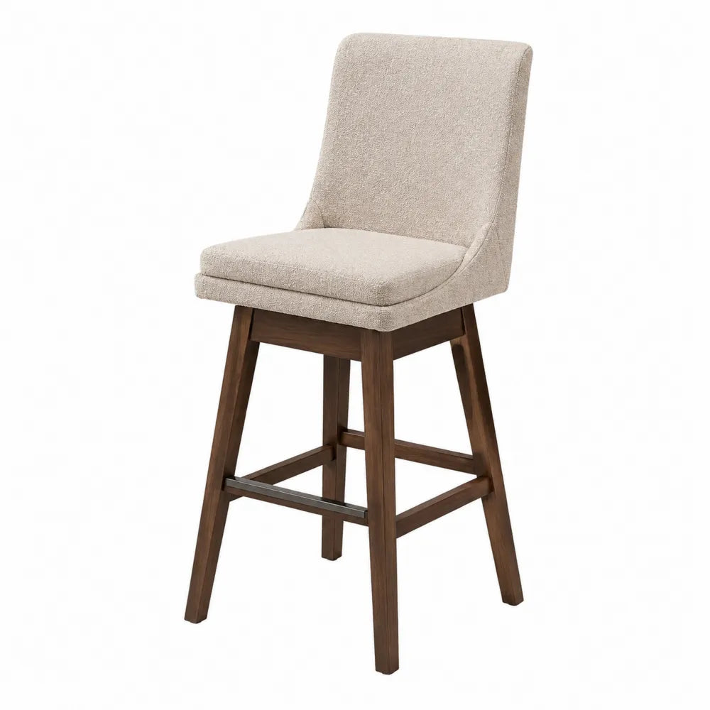 Taburete de poliéster y madera de caucho beige