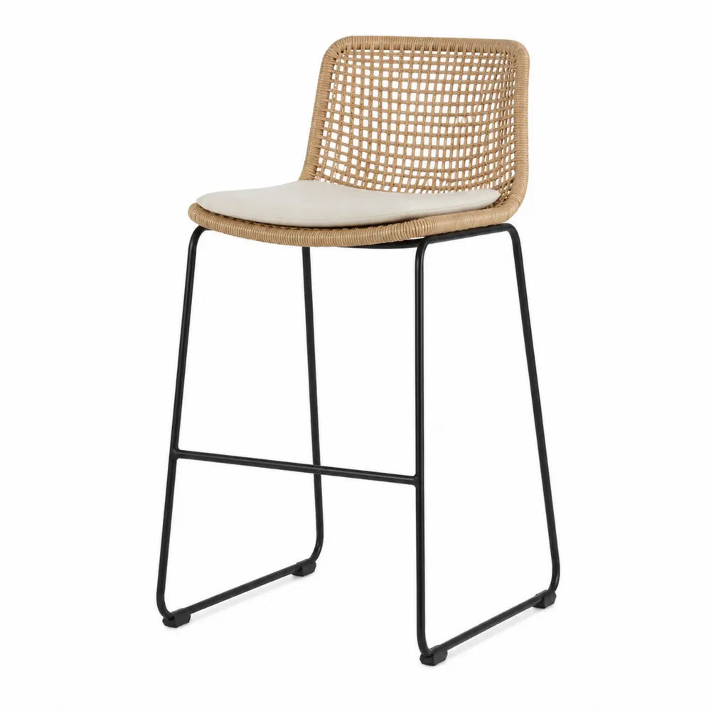 Taburete de Ratán Sintético con Patas de Acero Negro