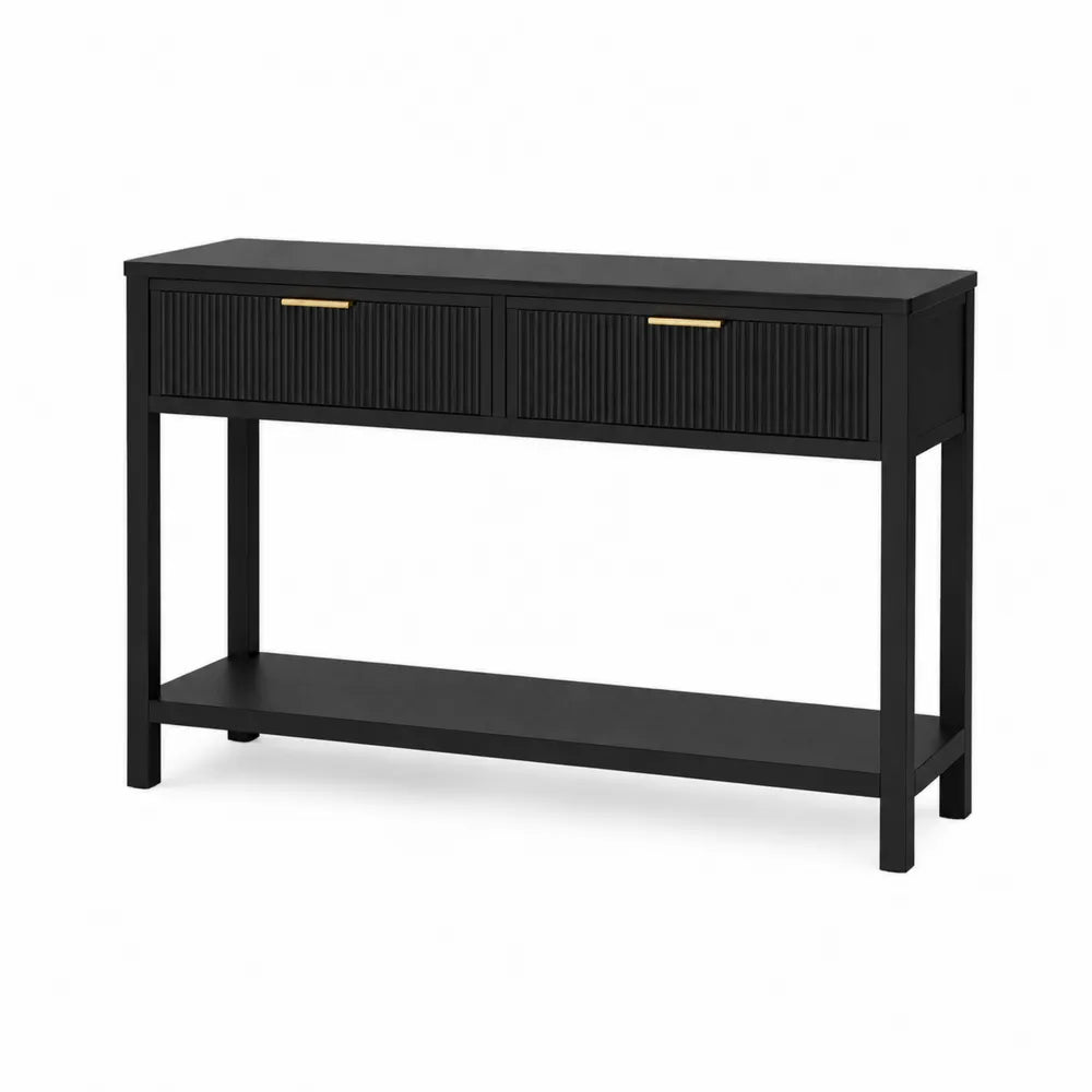 Mesa consola negra de MDF con cajones 110x30x80 cm