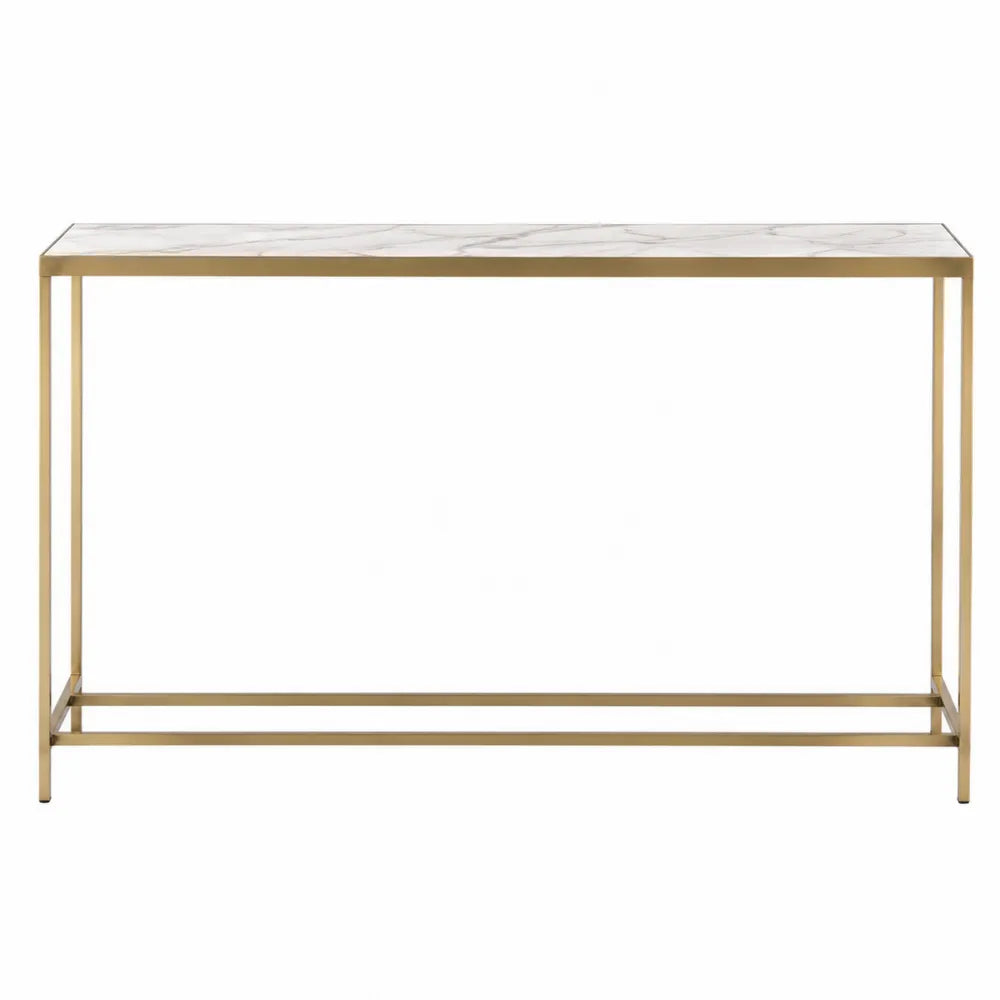 Mesa consola de mármol con estructura de metal dorado 120x30x80 cm