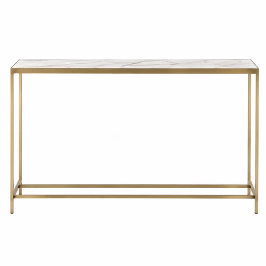 Mesa consola de mármol con estructura de metal dorado 120x30x80 cm