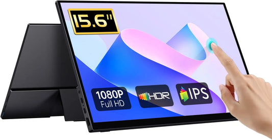 CAPERAVE 6-Zoll-FHD-IPS-Touchscreen 15.6-tommer, Skærme, Portable Monitor Touch skærm, FHD IPS Touch skærm med hærdet glas, rejseskærm, Sort