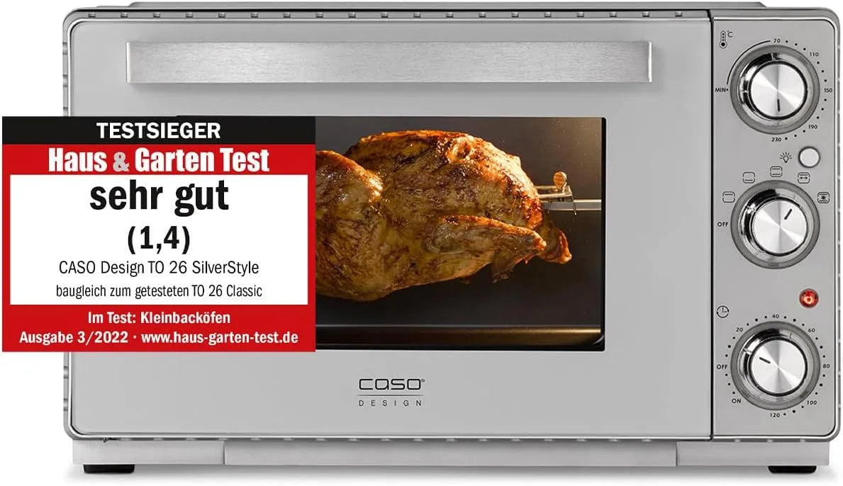 Caso, Miniovne, TO 26 SilverStyle - ovn, 26L, 3 indsætningsplaner, 70- 230 ° C, Sort / sølv, 30 cm