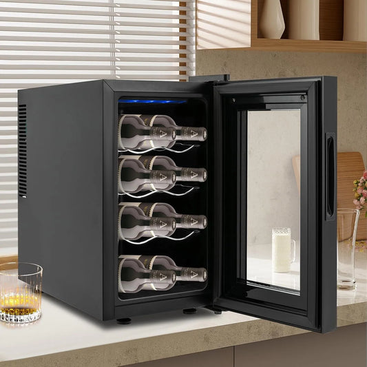 Kozivmo, Drikkevarekøleskabe, Vinkøkkenchef - Temperaturstyring - Vinkøleskab understøtter 8 flasker, Sort, 23L, 6.08g, 55W, 220V