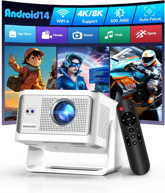 Alwtniet 4K/8K 1080P, Projektorer, Mini Beamer Projector 4K / 8K Understøttet, Indfødt 600 ANSI til hjemmebiograf, Sort, 4K, 8K, 2G, 16G