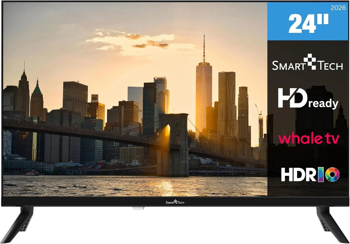 Smart Tech 24HH01V, Bærbare TV'er, TV 24 tommer Smart TV HD- Ready opløsning og HDR, Sort, 01V, 60 cm, 10 l