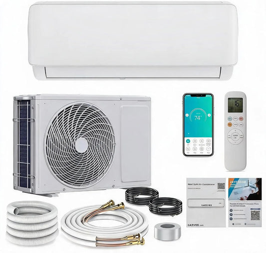 GarveeHome 4-in-1, Store husholdningsapparater, Split Air Conditioning Leise 24000 BTU, Split Køleskab, Hvid, 24000 BTU, 19 dB, 240 V, 50Hz