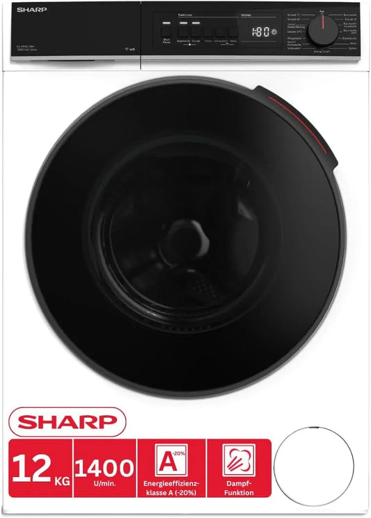 SHARP A-20 ES-PRO214WA-DE, Vaskemaskiner, ES- PRO214WAV- DE vaskemaskine (12 kg, EEK A -20%, 1400 rpm), (WiFi, Hvid, 214W, 12 kg