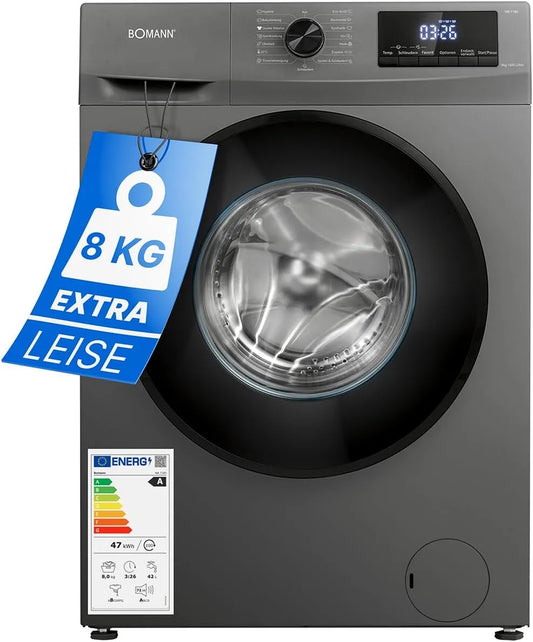 Bomann, Vaskemaskiner, WA 7185 vaskemaskine, 8 kg, invertermotor, titanium, Hvid, 7185 v, 15 v, 54 l
