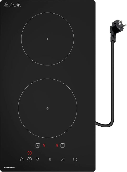 FIREGAS W.9, Kogeplader, build- in induction boob, 2 kogezoner, 3700 effektniveauer med boost funktion, Sort, 3700 W, 2100 W, 1600 W, 55 dB