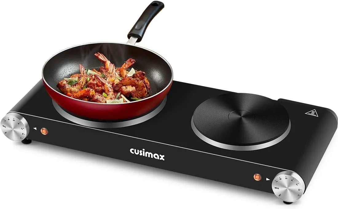 CUSIMAX, Kogeplader, 2er kogeplade 2 elektriske komfur plade, kogeplade 2 plader med dobbelt, Sølv, 1000W, 1500W, 15 cm, 18 cm