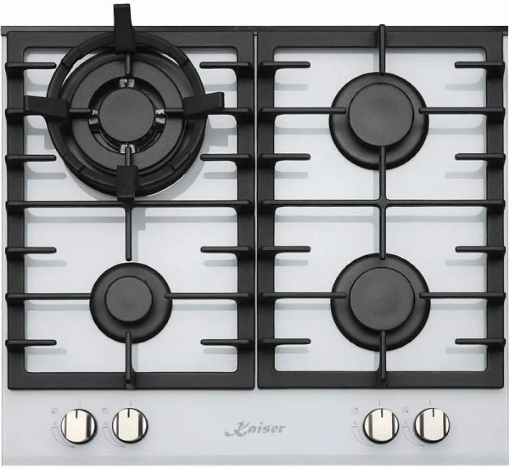 Kaiser, Kogeplader, CHEF Luksus Hvid gas Kochfeld 60cm Autark, Gas Kochfeld, Gas på hvidt glas, Hvid, 60cm, 3, 8 kW, 6380W, 0, 5 v