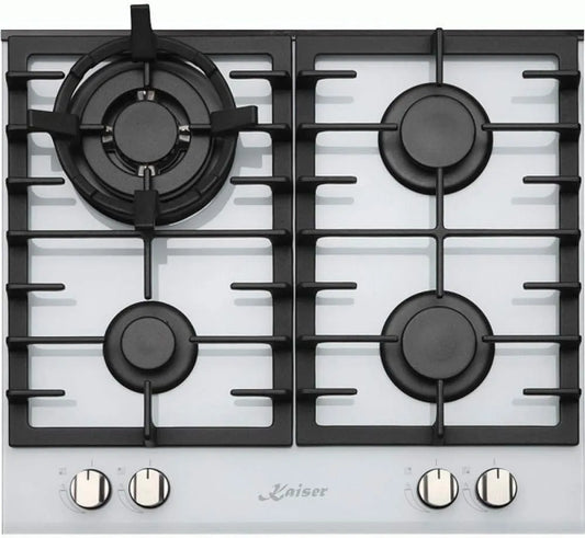 Kaiser, Kogeplader, CHEF Luksus Hvid gas Kochfeld 60cm Autark, Gas Kochfeld, Gas på hvidt glas, Hvid, 60cm, 3, 8 kW, 6380W, 0, 5 v