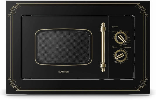 Klarstein, Mikrobølgeovne med grill, Mikrowellen-/1000 Victoria 20 build- in mikroovn - Retro, 20 L, 800 W mikroovn /, Sølv / sort, 800 W