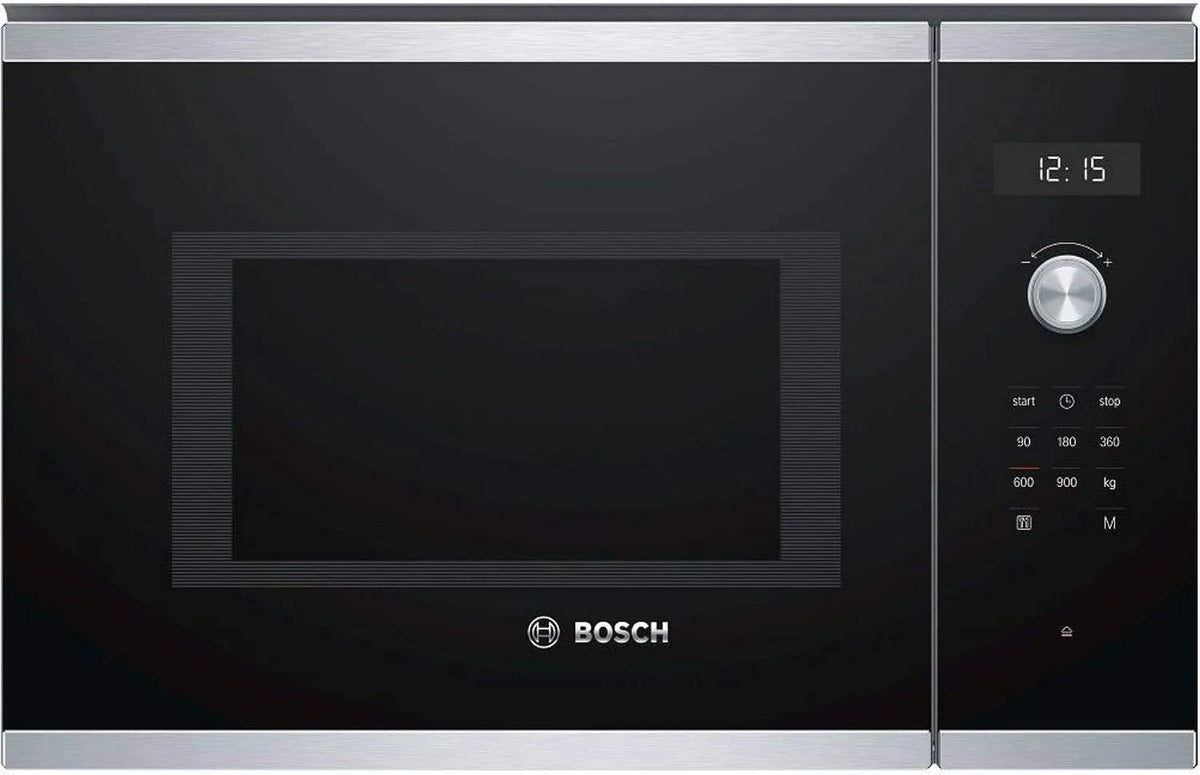 Bosch BFL554MS0, Solo-mikrobølgeovne, Bygge- og anlægs- i mikroovn, rustfrit stål, 25 l, 900 W, sort, Sølv / sort, 38 cm