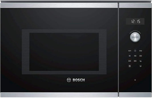 Bosch BFL554MS0, Solo-mikrobølgeovne, Bygge- og anlægs- i mikroovn, rustfrit stål, 25 l, 900 W, sort, Sølv / sort, 38 cm