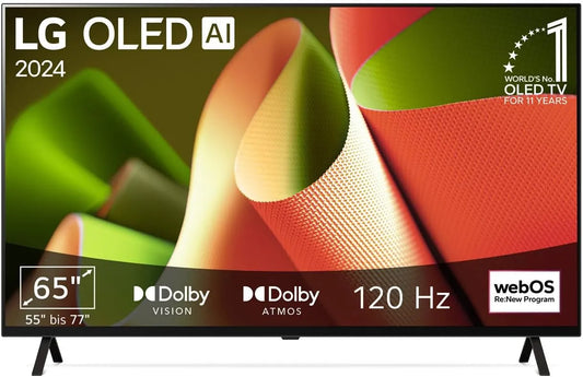 LG OLED65B4ELA, TV'er, TV 165 cm (65 tommer) OLED TV (α8 4K AI processor, webOS 24, Dolby Vision, op til, Sort, 165 cm, OLED, 4K, 120Hz