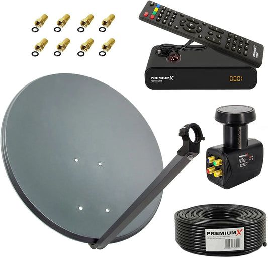 Premium X, ZXQKEEP0QXZ, X, Komplet satellitudstyr, X satellit fuld system 60cm parabol ALU antracite SAT Quad LNB 50m kabel FullHD, anthracit, 60cm