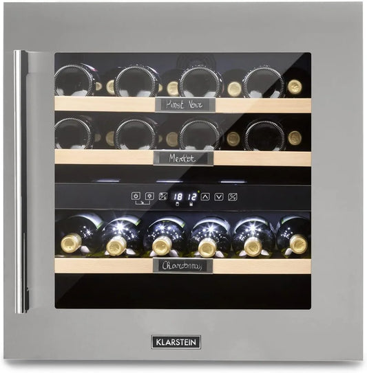 Klarstein, Vin- og champagnekølere, bygning-i vin køleskab, 2 zoner drikkevarer køleskab Klein, vin kabinet 85L, vin, Sort, 85L, 41 dB