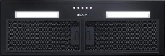 GLOBALO, Væghængte emhætter, Udstødningshætte, køkkengrej, flad ventilator, fedtfilter, belysning underhætte, Sort, 80 cm, 61 dB, 5 W, 79, 6 cm