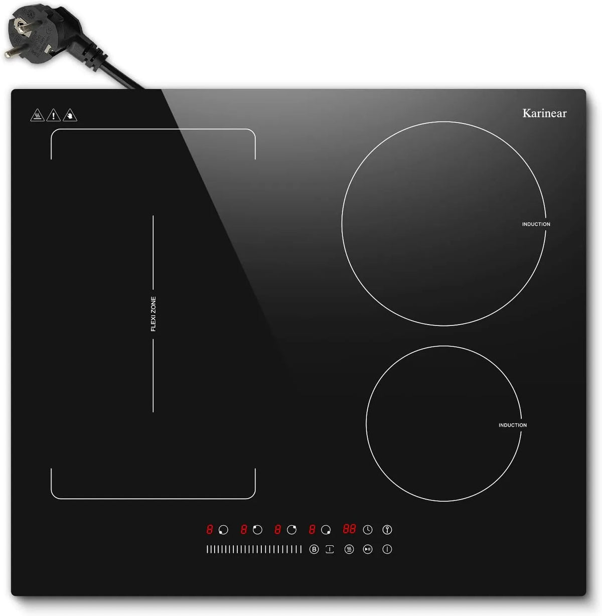 Karinear, Kogeplader, induktionspust 60cm med stik 4 plader 3500W, Sort, 60cm, 3500W, 21 × 38 cm, 3000W