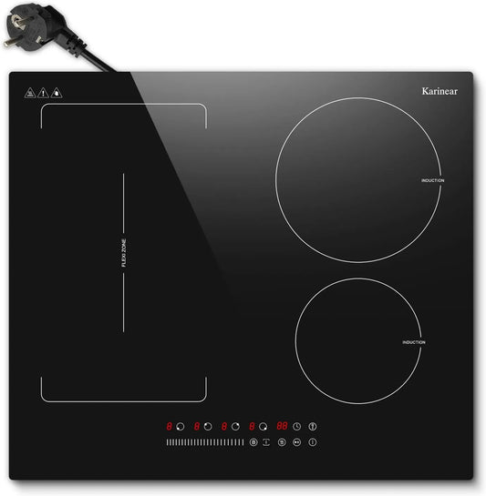 Karinear, Kogeplader, induktionspust 60cm med stik 4 plader 3500W, Sort, 60cm, 3500W, 21 × 38 cm, 3000W
