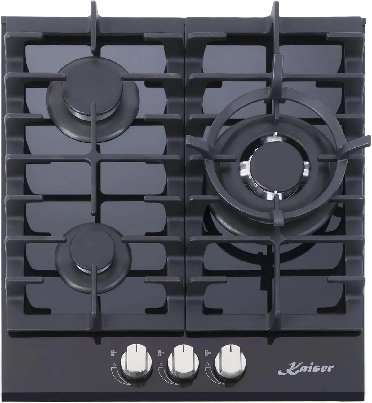 Kaiser Cooce45, Kogeplader, 45cm KCG 4384 Turbo Luxury Gas cm 3 brændere inkl. WOK brændere 3, 8 KW, Sort, 45cm, 3, 1 × 13, 0 cm