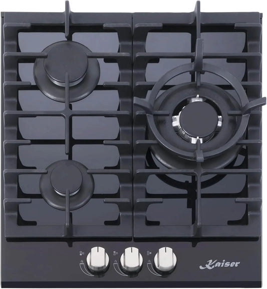 Kaiser Cooce45, Kogeplader, 45cm KCG 4384 Turbo Luxury Gas cm 3 brændere inkl. WOK brændere 3, 8 KW, Sort, 45cm, 3, 1 × 13, 0 cm