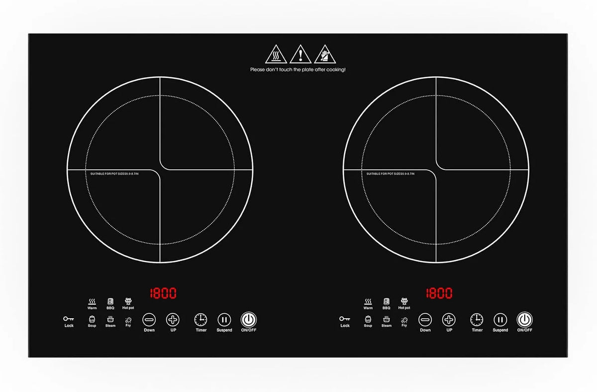 VBGK 4-Stunden-Timer 4-timers, Kogeplader, induktionsplade 2 plader, 220V 3600W kogeplader 2 kogeplader med børstet panel, Sort, 220V, 3600W