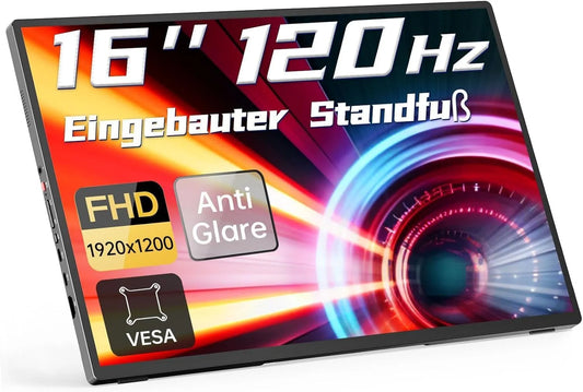 Intehill F16ZB, Skærme, Intel 16 tommer Portable Gaming Monitor 120Hz, FHD 1920 × 1200 IPS 16: 10, Anti, Sort, 120Hz, 1920 × 1200, 16 ', 2 l
