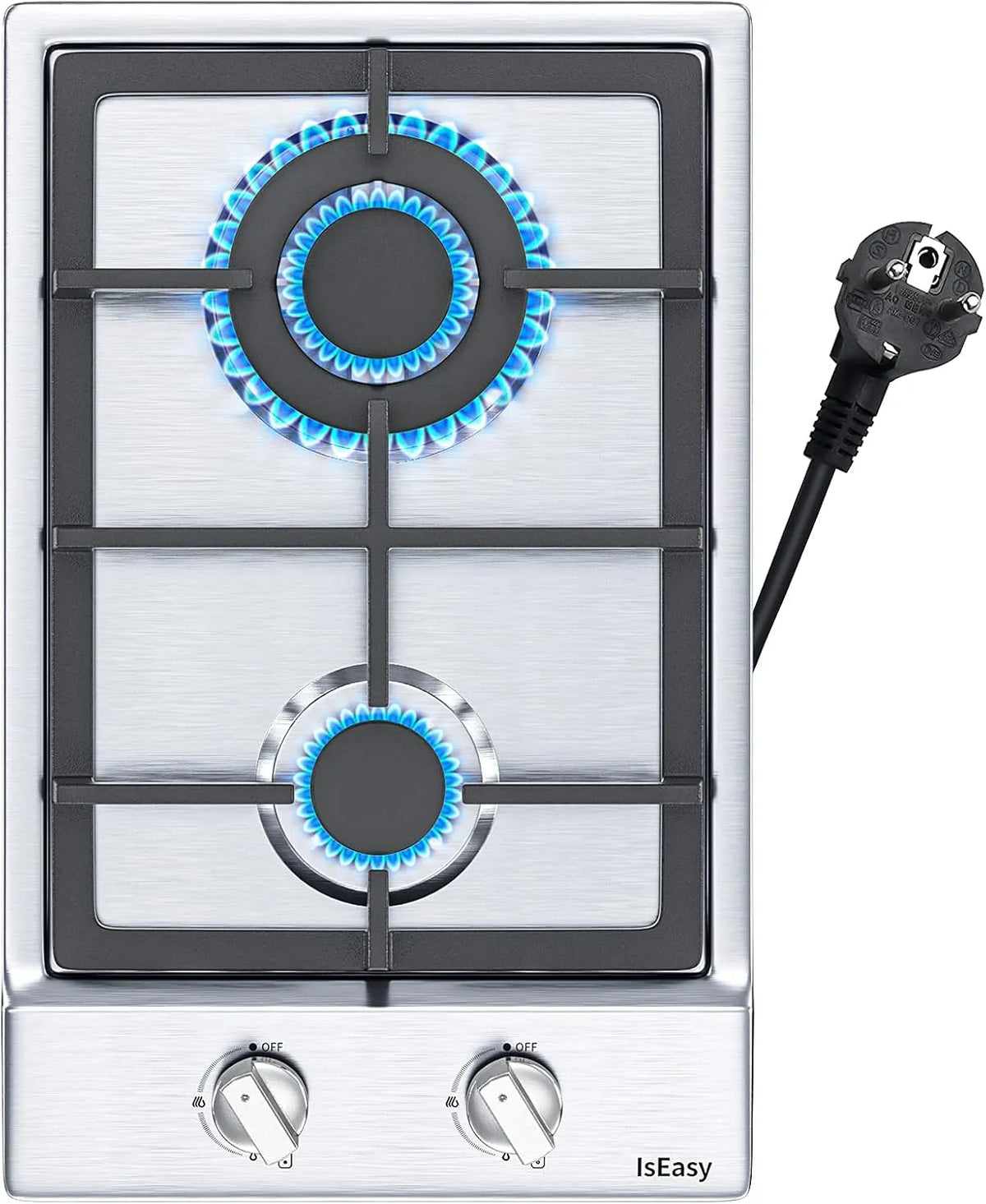 IsEasy 220-240V W/1000, Kogeplader, 30/50mbr Domino Gas Kochfeld, rustfrit stål Gas Kochfeld med automatisk, Sølv, 240V, 3300 W, 1000 W, 5, 5cm
