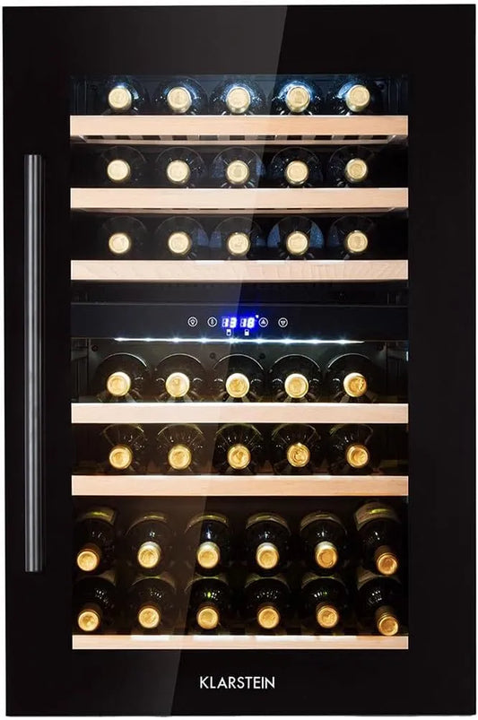 Klarstein, Vin- og champagnekølere, Vinkøler 2 Zoner, 132L Drikkevare, Lille Bygge- i Vinkabinet Smalje, Vinkøler, Sort, 132L