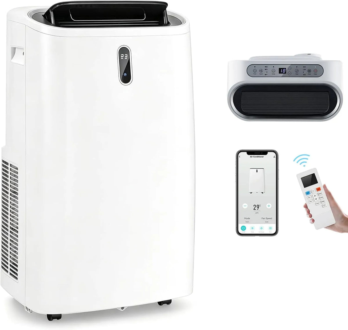 GYMAX, Mobile klimaanlæg, Air Conditioning Mobil 14000 BTU, aircondition med udstødningsslange, Hvid, 14000 BTU, 44, 5 cm, 39 cm, 77 cm