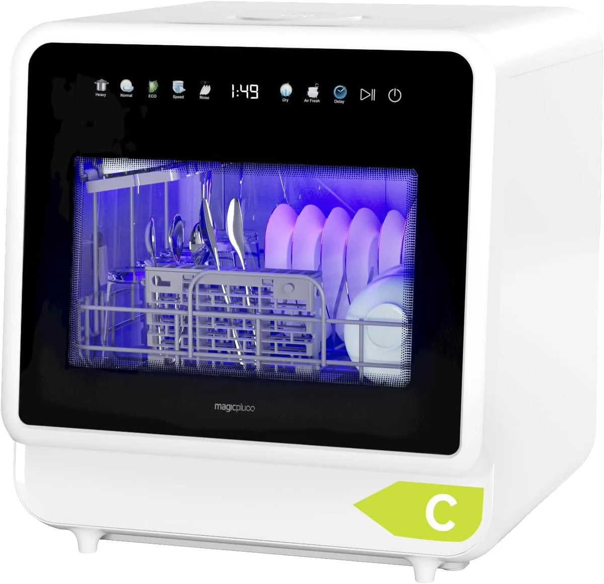 magicplux, Bordopvaskemaskiner, Mini Opvaskemaskine 6 + 2 Programmer, 24 timers start forsinkelse, Hvid, 5 l