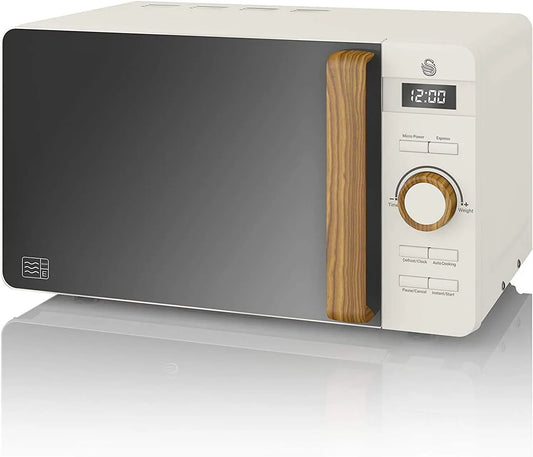 Swan 30-Minuten-Timer, Mikrobølgeovn med varm luft, Svanen Nordic 20 L digital mikrobølgeovn, 6 effektniveauer, 800 W strøm, 30, Sort / sølv, 20 L