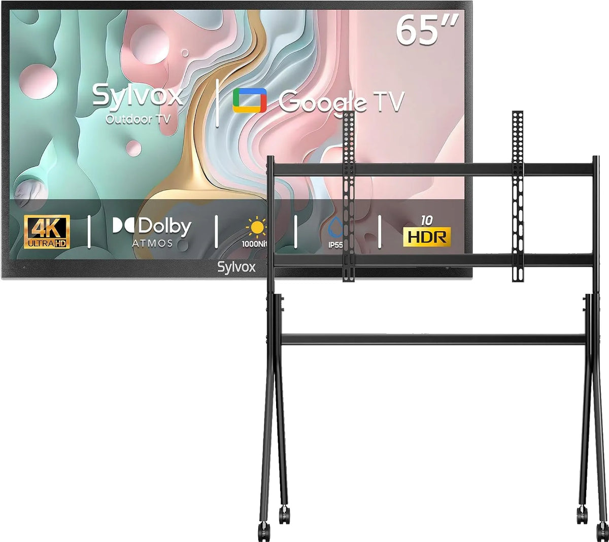 SYLVOX, TV'er, Outdoor TV, 65 tommer Smart TV vandtæt udendørs TV, 4K TV til udendørs, Google, Sort, 4K, 3840 x 2160, 55 v