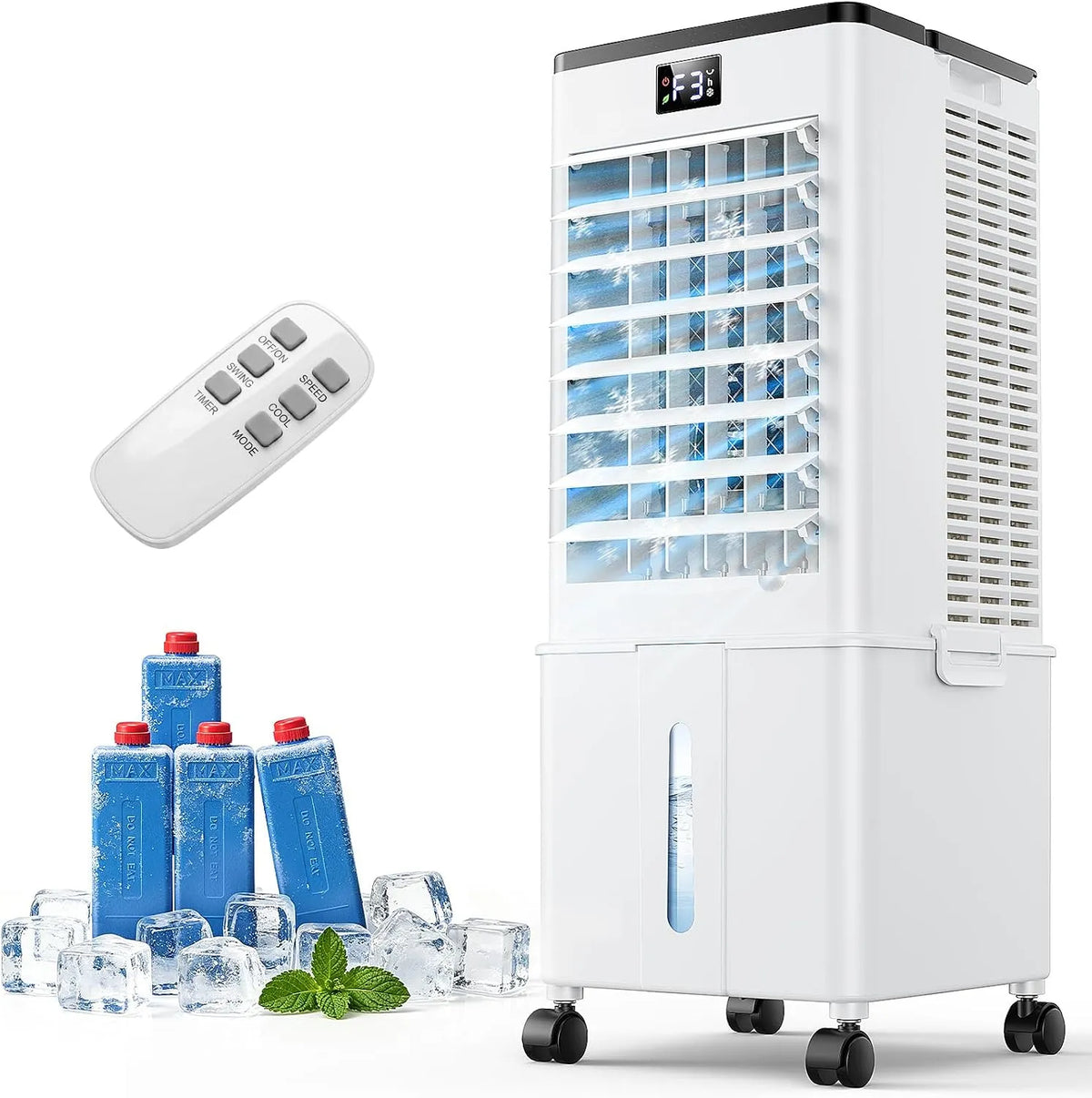 VectrDyna 4-in-1-12H, Mobile klimaanlæg Mobil 10L uden udstødningsslange, fordampningsluftkøler, klimaanlæg, Hvid, 10L, 3 v