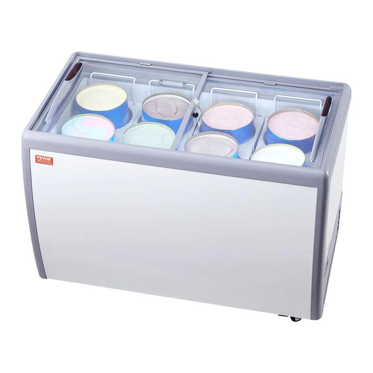 VEVOR, Ismaskiner, Kommerciel is showcase, 370 L fryser, glas-top mobil fryser, restaurant- Gelato, Hvid, 370 L