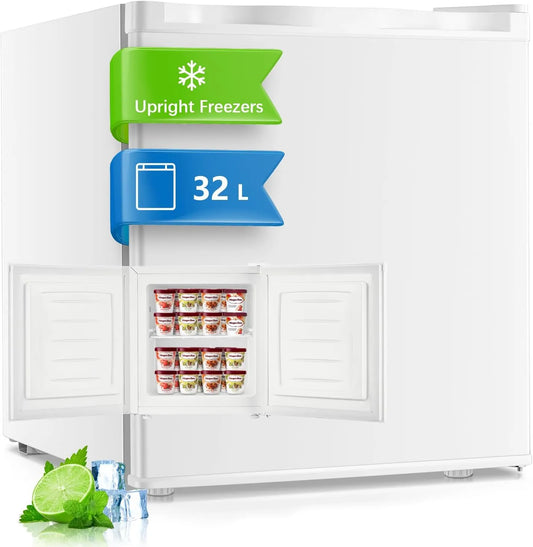 FOHERE, Fryseskabe, Mini Freezer 32L Fryser til kontor og camping, Hvid, 32L, 45, 2 cm, 4 kg, 43dB