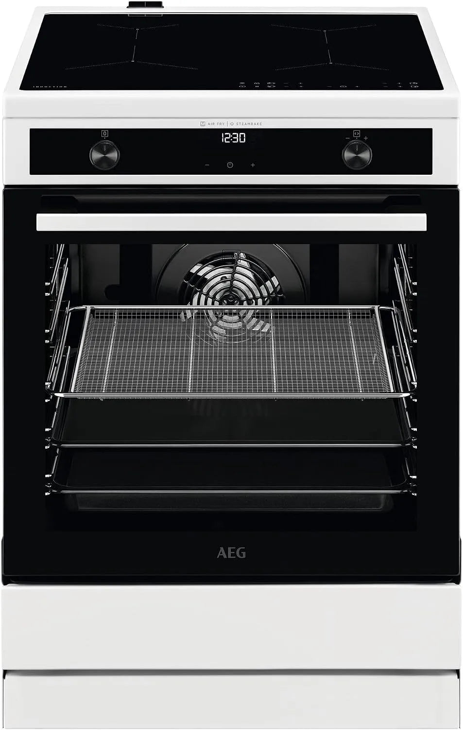 AEG Hob2Hood CIB6644BBW, Kogeplader, stående komfur med induktionskogetop 60 cm / SteamBake - med fugttilsætning / /, Sort, 60 cm, 4L, 6L, 33cm