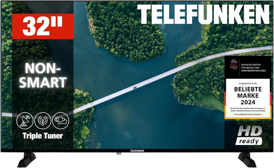 TELEFUNKEN XH32P900S, TV'er, TELEFUNGEN TV 32 inches (80 cm) LED-tv HD- Klar opløsning, Sort, 32 inch, 80 cm, 1366x768, 2 x 6