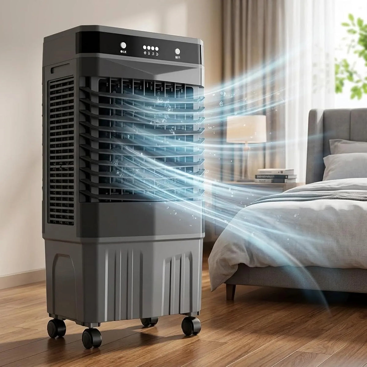 AECEVAN, Mobile klimaanlæg, 40L Mobile luftkøler 3500 CFM, industriel fordampningskøler med 40 L vandtank, Hvid, 40L, 80W, 45L, 45 × 35 × 80 cm