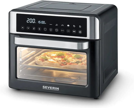 SEVERIN 2-in-1 in-1, Airfryere, 21- ovn og varm luft, ristning, bagning, miniovne inkl. stegekurv, grillrist, Sort / sølv, 25L, 2200W
