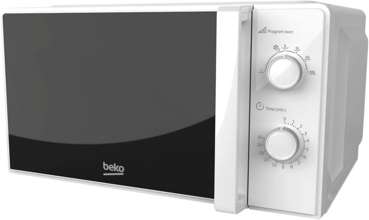 Beko MOC20100WFB, Solo-mikrobølgeovne, mikroovn Solo 20 liter, 700 W, timer max. 30 min, 5 trin, optøning og opvarmning, Hvid, 20100W, 20 l