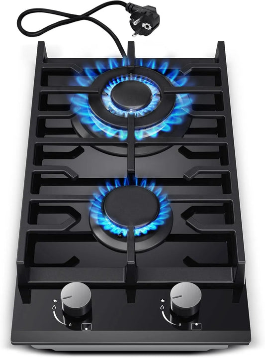 TopStrong, Kogeplader, gas Coospons 2 Flamme, 30cm hærdet glas gas Coospons, Build- in gas Coospons med, Sort, 30cm, 5200W, 1 x 3400, 1 x 1800