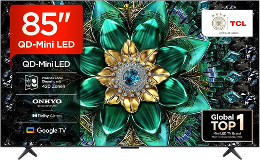 TCL 85Q6C 1000nits, TV'er, 85- tommer QD- mini LED-tv, 4K HDR, Smart TV med Google TV (Dolby Vision IQ &, Sort, mini LED, 4K, 144Hz, QLED