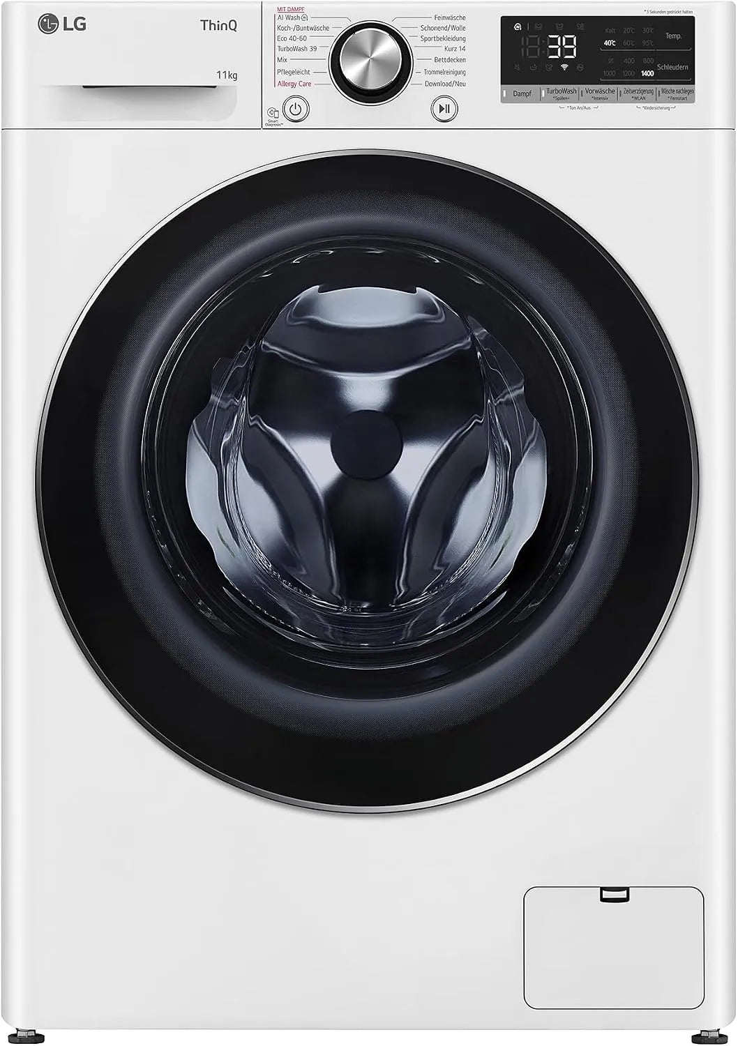 LG F4WR7012, Vaskemaskiner, vaskemaskine, 11 kg, 1400 rpm, A -10%, AI DD, TurboWash 360 °, Steam, AquaLock, Hvid, 4W, 7012 v