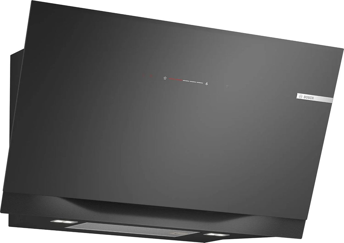 Bosch DWJ91LT60, Væghængte emhætter, Serie 8, Smart rækkevidde hætte, 90 cm, klart glas trykt sort, Ekstremt stille, Sort, 91L, 80 dB