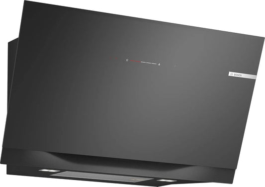Bosch DWJ91LT60, Væghængte emhætter, Serie 8, Smart rækkevidde hætte, 90 cm, klart glas trykt sort, Ekstremt stille, Sort, 91L, 80 dB