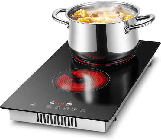TopStrong 2-in-1, Kogeplader, Glas keramisk kogeplader 2 plader, 3000W kogeplader med stik, 21- fritstående /, Sort, 1 G, 3000W, 9 v, 1200W